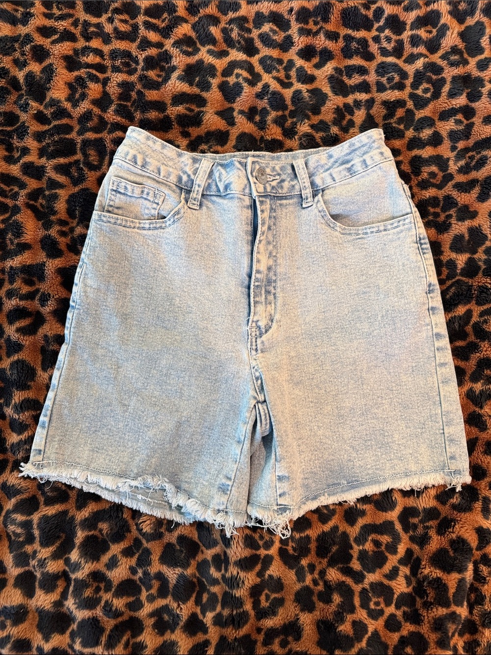 SHEIN Light Blue High-Rise Denim Shorts with Frayed Hem